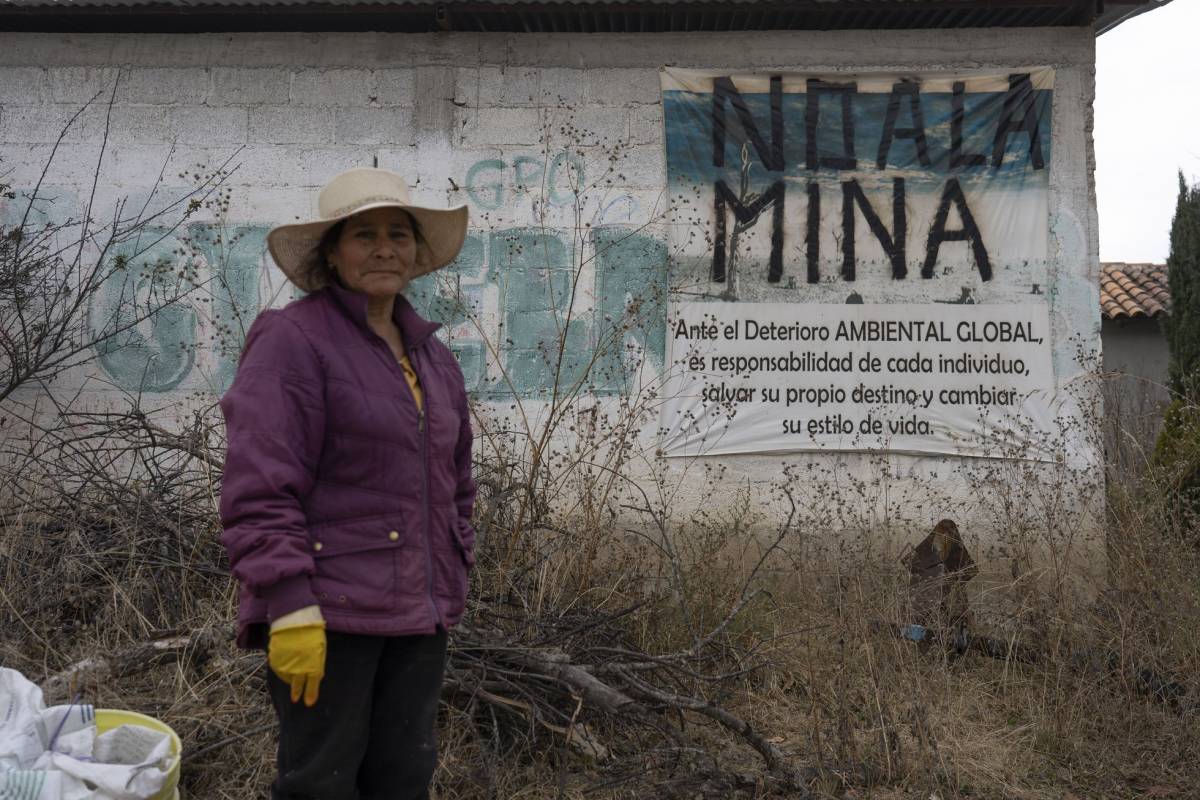 Mujer con rótulo que indica "No a la Mina"