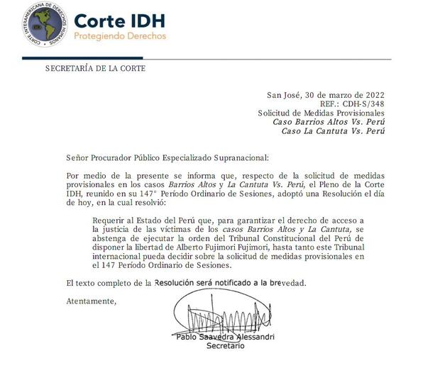 Comunicado de la Corte IDH sobre indulto a Fujimori