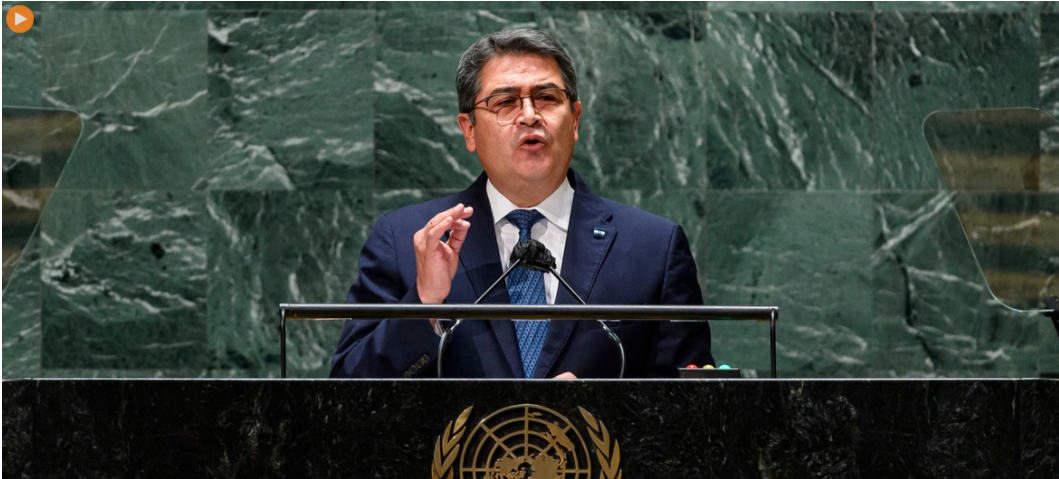 Juan Orlando Hernández Alvarado, presidente de Honduras interviene en el debate general de la 76ª sesión de la Asamblea General de la ONU